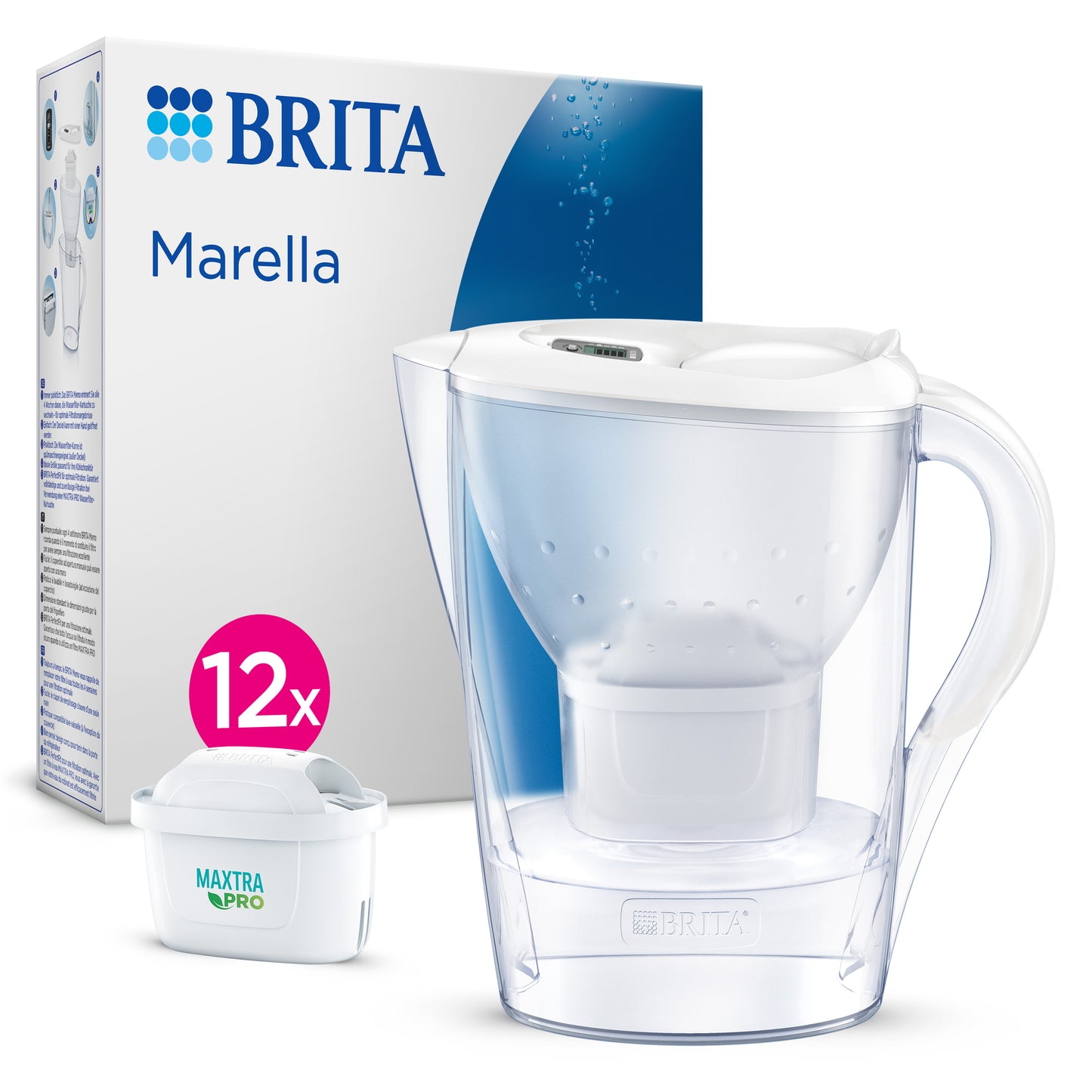 Caraffa filtrante Acqua Marella Bianca (2,4 L) 12 Filtri Maxtra Pro All-in-1, Brita