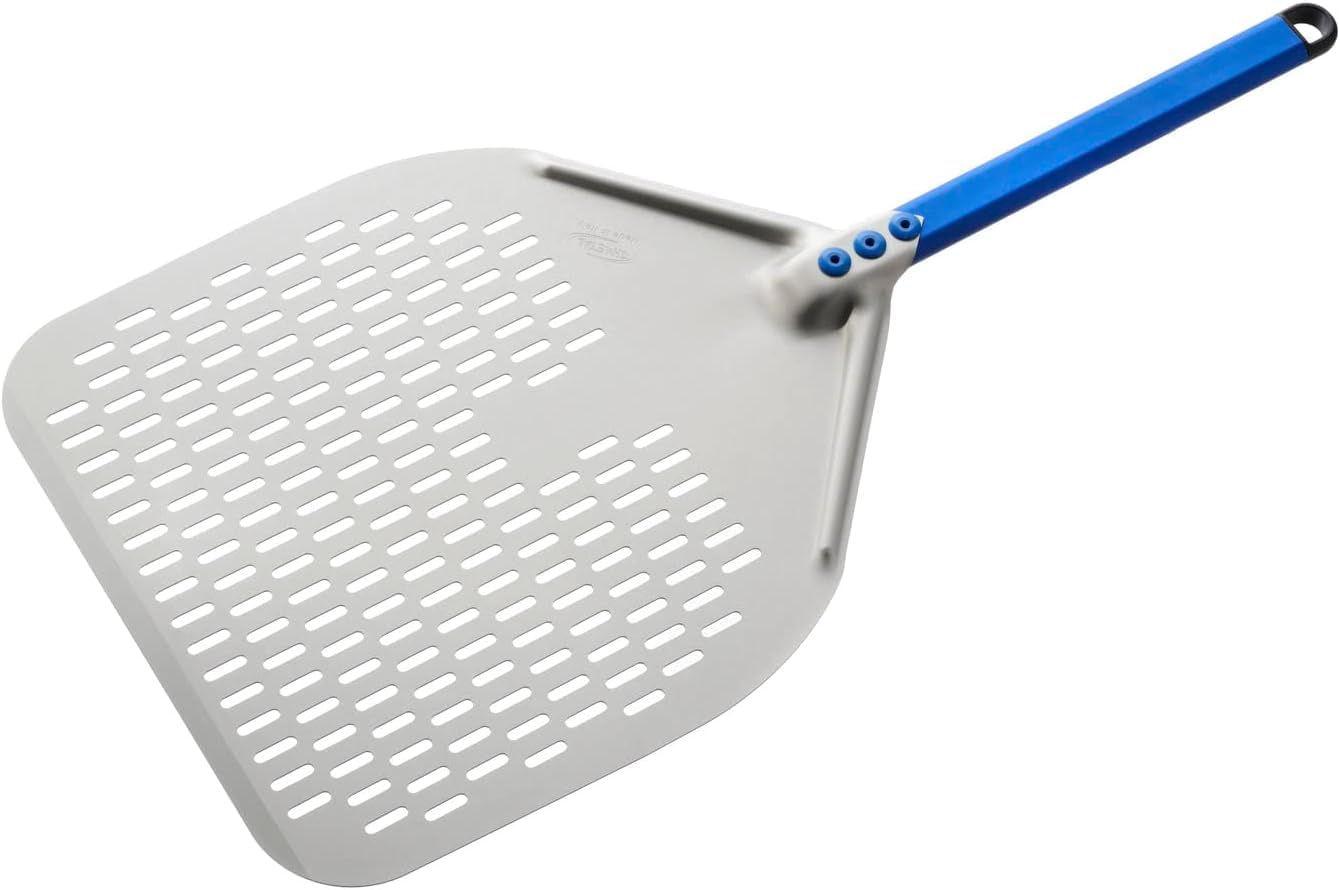 Gi.Metal Pala per Pizza Professionale extra leggera (Peso 0.47 Kg), Manico corto 30 cm, Testa in Alluminio anodizzato neutro - Linea Azzurra A -32RF/30