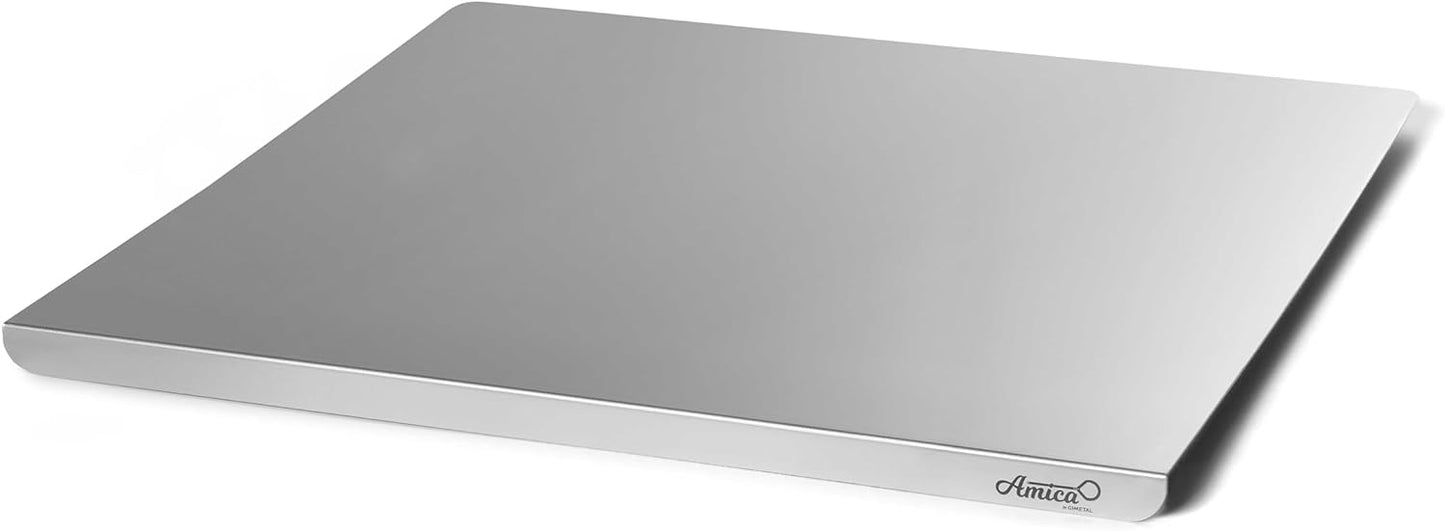 Gi.Metal Tagliere Spianatoia per impastare in Acciaio Inox con Tappetino antiscivolo - Tagliere da Cucina e Piano Lavoro Cucina multiuso (49x47cm, piega 2cm)