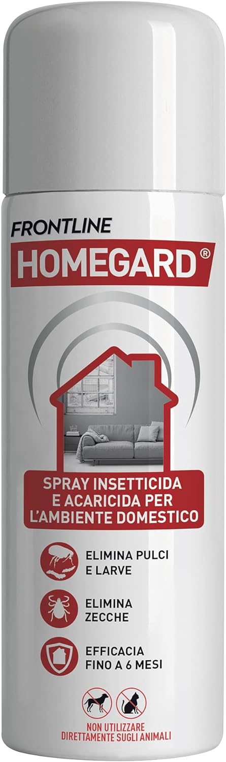FRONTLINE Homegard Spray Insetticida, Antipulci per Ambienti ad Azione Rapida, Protegge Mobili e Tessili di Casa, Elimina Pulci, Zecche, Uova e Larve fino a 6 mesi, Formato 250 ml