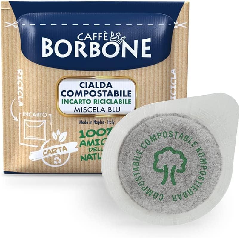 Café Borbone Monodosis Compostables, Mezcla Azul – 150 monodosis – Sistema E.S.E. diámetro mayor de 44 mm – 150 unidades