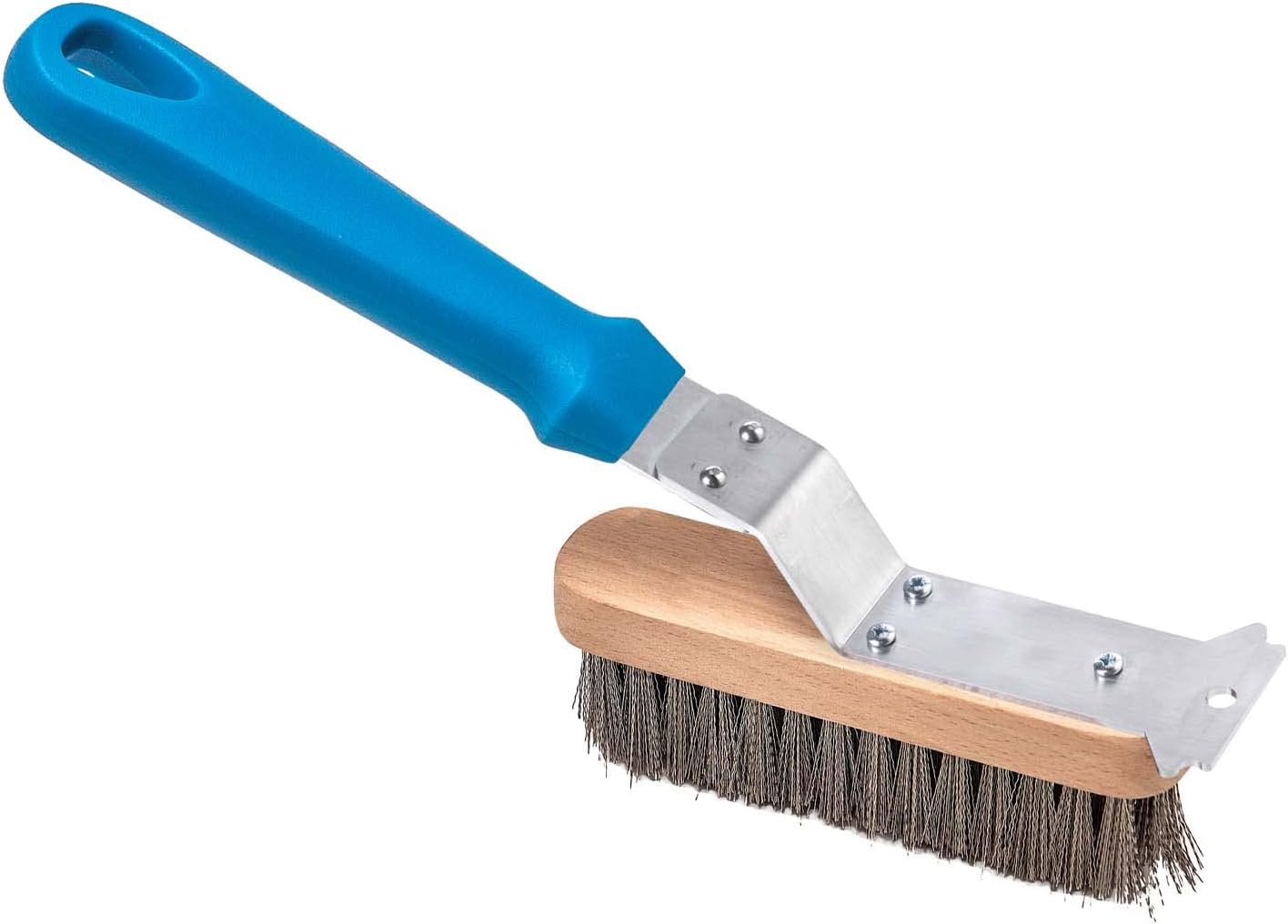 Gi.Metal Spazzola doppie Setole Acciaio Inox e Ottone per Griglia e Barbecue - con Raschietto in Acciaio Inox, Manico in Plastica leggera (Peso complessivo 0,90 Kg)