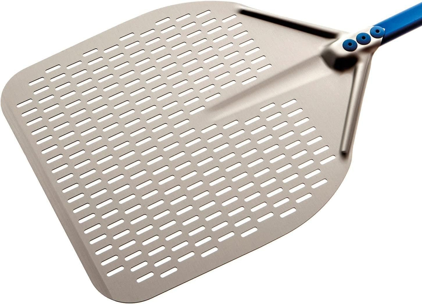 Gi.Metal Pala per Pizza Professionale extra leggera (Peso 0.7 Kg), Manico lungo 150 cm, Testa realizzata in Alluminio anodizzato neutro - Linea Azzurra A-32RF