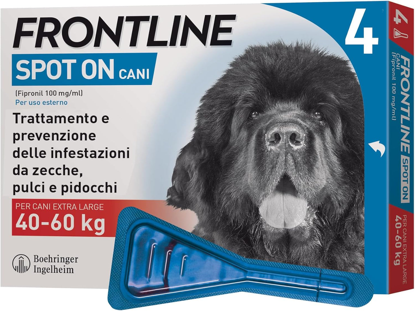 FRONTLINE Spot On, 4 Pipette, Cane, Antiparassitario per Cani e Cuccioli di Lunga Durata, Protegge da Zecche, Pulci e Pidocchi, Antipulci In Confezione da 4 Pipette