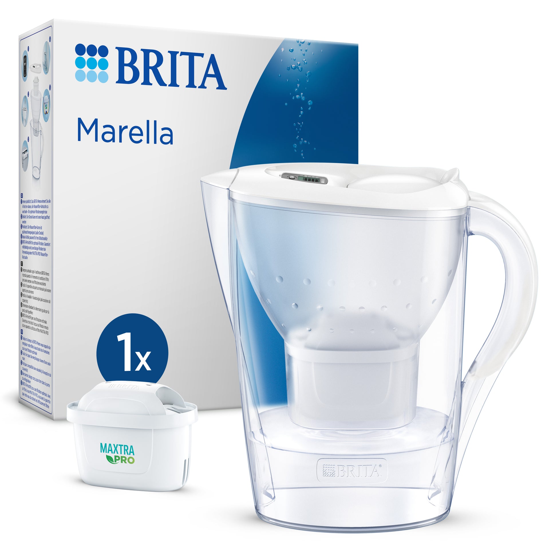 Caraffa filtrante Acqua Marella Bianca (2,4 L) Filtro Maxtra Pro All-in-1,  Brita